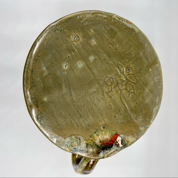 Art Pottery Double Handle Pitcher Unique Brown Green - Picture 4 of 4